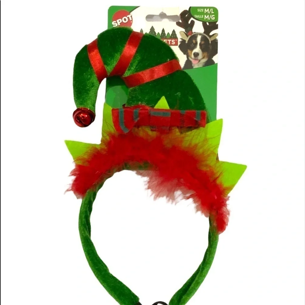 SPOT Dog Christmas Elf Headband Holiday Hat Adjustable Medium / Large
